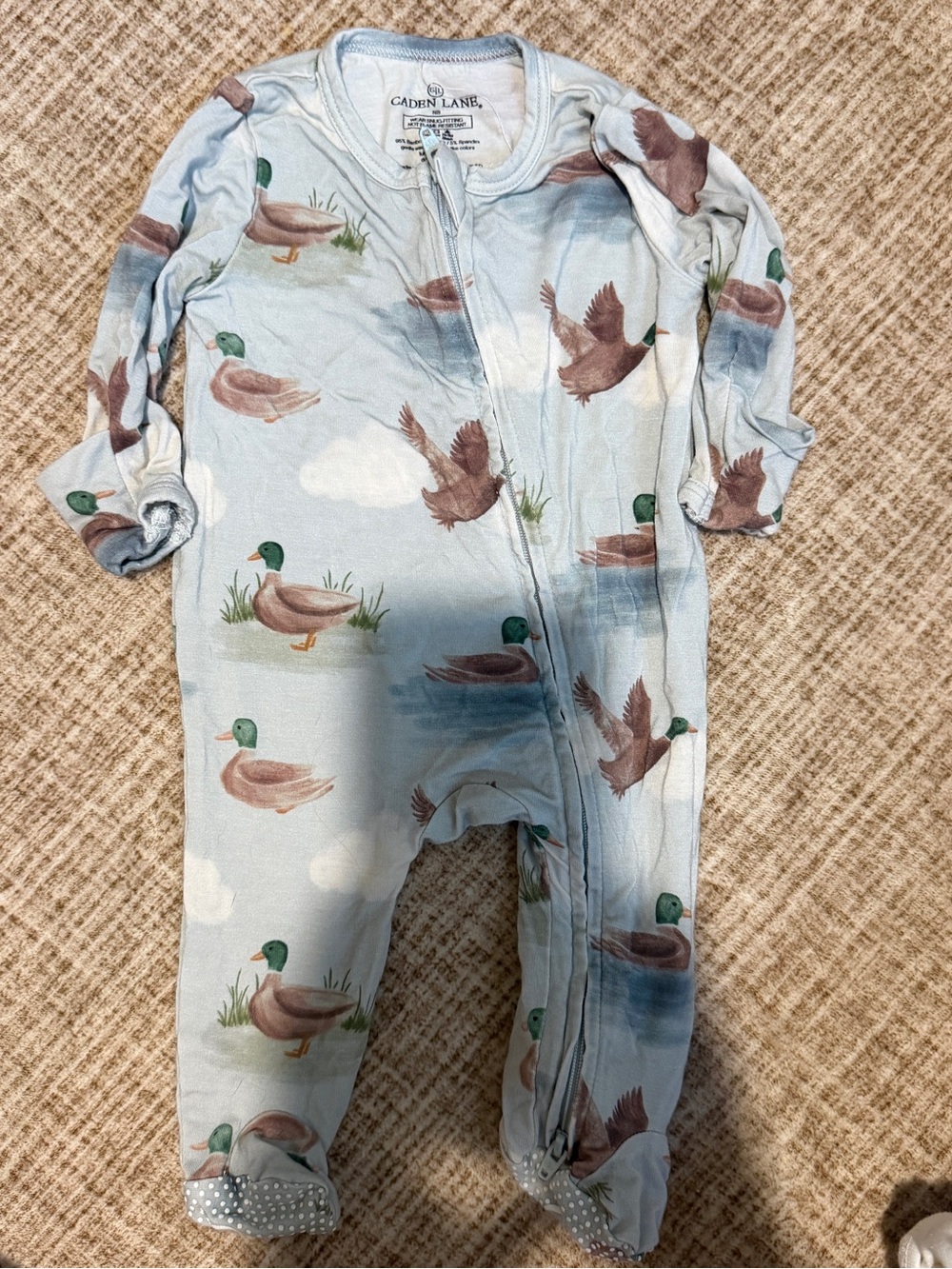 Caden Lane Light Blue Duck-Print Footie